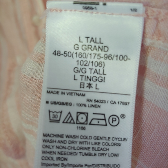 GAP Linen Boyfriend Shirt Pink Stripe Long Sleeve Tall Size Large - Picture 12 of 12